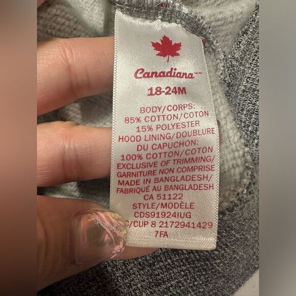 CANADA 18-24 Month Unisex Hoodie Canadiana Grey Full Zip Up Cotton Jacket NEW - Picture 7 of 8